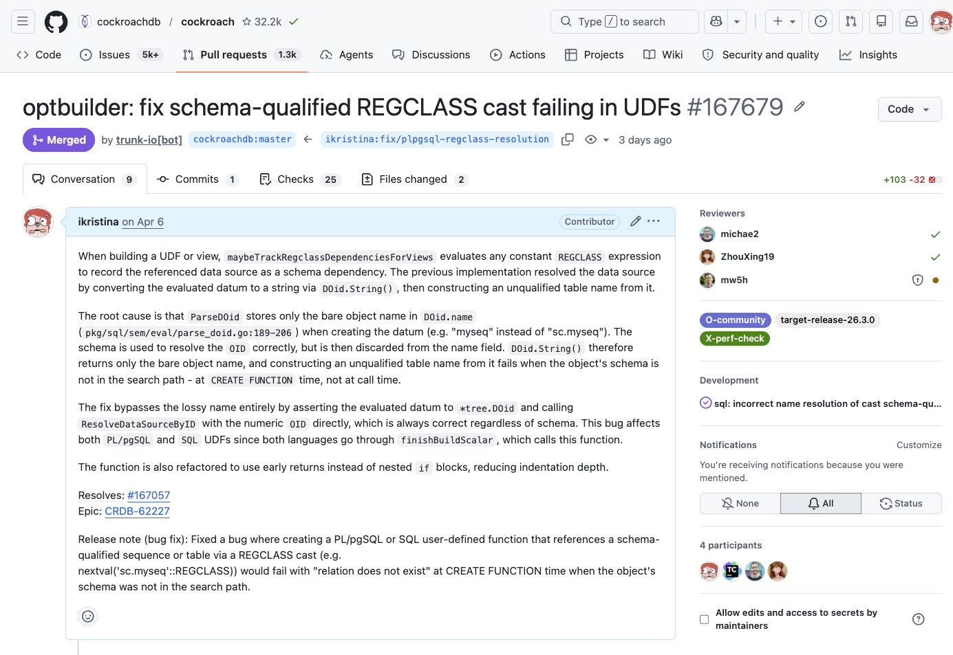 Another PR to OSS merged 🥹 - CockroachDB