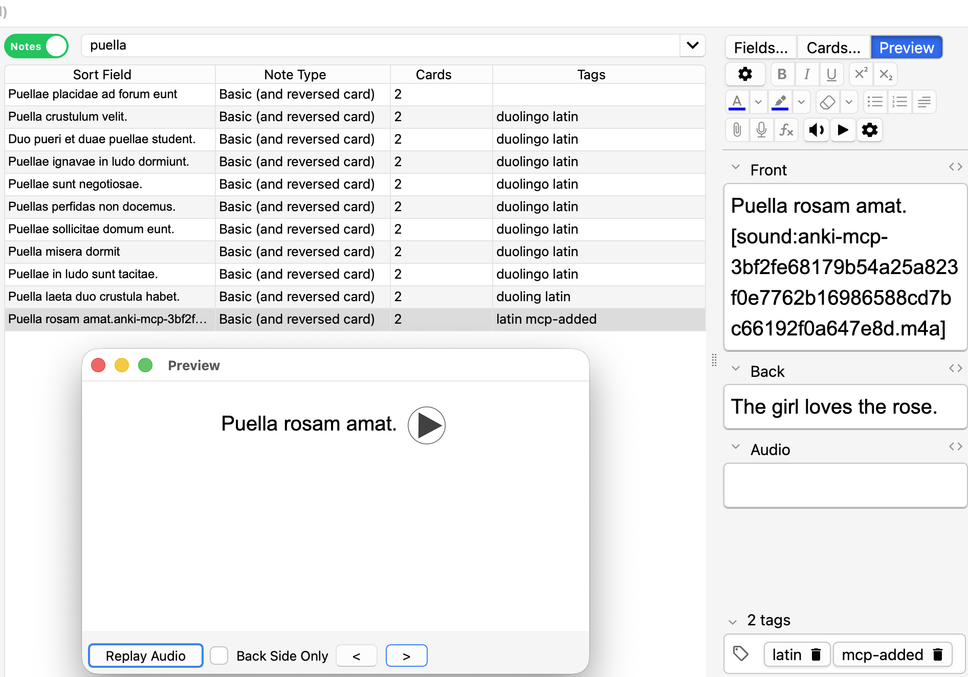 The card in Anki